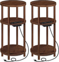 HOOBRO Set of 2 Small Round Side Tables with Charging Station, 3-Tier Round Bamboo End Tables, Compact Sofa Bedside Tables, Easy Assembly, for Living Room, Bedroom, Apartment, Mocha MA152UBZP201