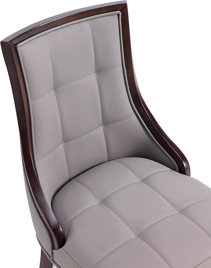 Manhattan Comfort Fifth Avenue Faux Leather Dining Chairs, Parsons Accent Furniture with Padded Wingback Seat, Fine Rectangular Stitching and Solid Beech Wood Frame, Set of 2, Grey