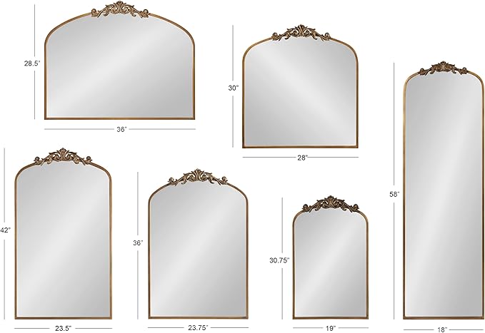 Kate and Laurel Arendahl Ornate Traditional Square Arched Mirror; 28 x 30; Antique Black; Decorative Baroque Style Arch Vintage Mirror with Wide Frame and Ornamental Crown