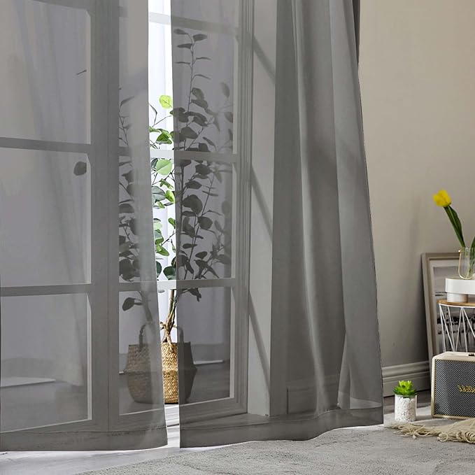 Grey Sheer Curtains for Bedroom Living Room 96 Inches Long 2 Panels, Modern - Image 9