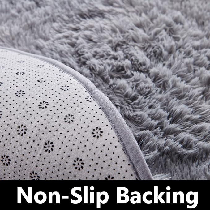FJZFING Grey Round Rug Ultra-Soft Plush Modern 6x6 Circle Area Rug for Kid's Bedroom, Fluffy Shag Circular Rug for Nursery Room, Non-Slip Home Decor Cute Grey Carpet for Teen's Room