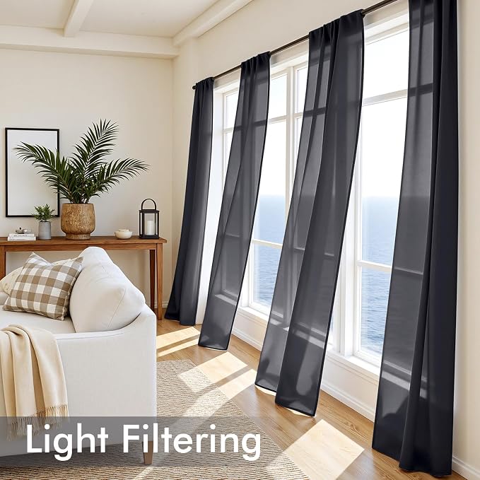 MIULEE Black Sheer Curtains 72 Inches Long, 4 Panels Set, Light Filtering - Image 4
