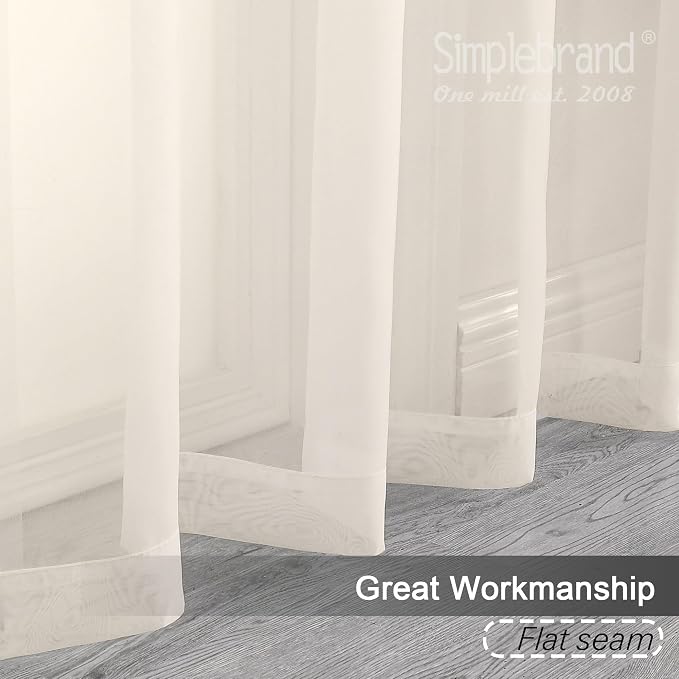 Simplebrand Cream Sheer Curtains 72 Inches Long 2 Panels - Image 3
