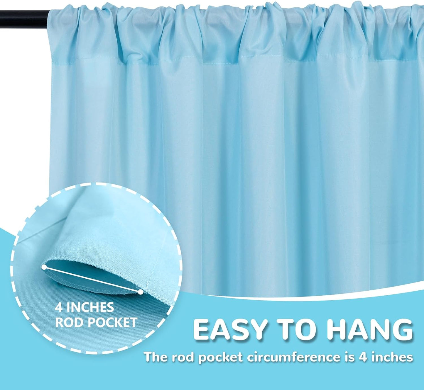 MEETSKY 10x 10 Baby Blue Backdrop Curtain for Baby Shower Parties Rod Pocket Light Blue Curtains Backdrop Drapes Fabric Decoration for Birthday Party Photography 5ft x 10ft,2 Panels