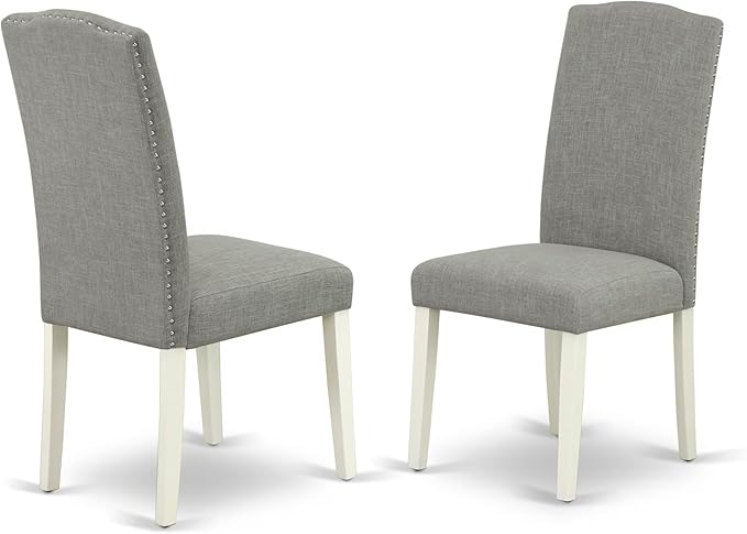 East West Furniture CAEN7-LWH-06 7 Piece Dining Room Furniture Set Consist of a Rectangle Dining Table and 6 Dark Shitake Linen Fabric Parsons Chairs, 36x60 Inch, Linen White