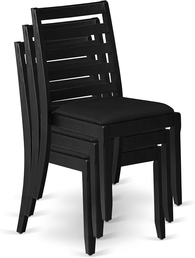 East West Furniture LGX15-BLK-24 -5 Piece Dining Set Includes a Rectangular Kitchen Table with Black Tabletop and 4 Stackable Polyester Fabric Chairs, Black