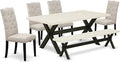 East West Furniture X627EL635-6 6 Piece Dining Table Set Contains a Rectangle Dining Room Table with X-Legs and 4 Doeskin Linen Fabric Parson Chairs with a Bench, 40x72 Inch, Multi-Color