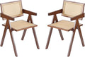 Tiita Rattan Dining Chairs Set of 2, Mid Century Modern Armchairs, Wooden Kitchen Chairs for Dining Room, Living Room, Walnut