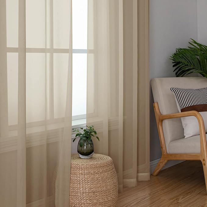 OWENIE Taupe Sheer Curtains 90 Inches Long - Image 4
