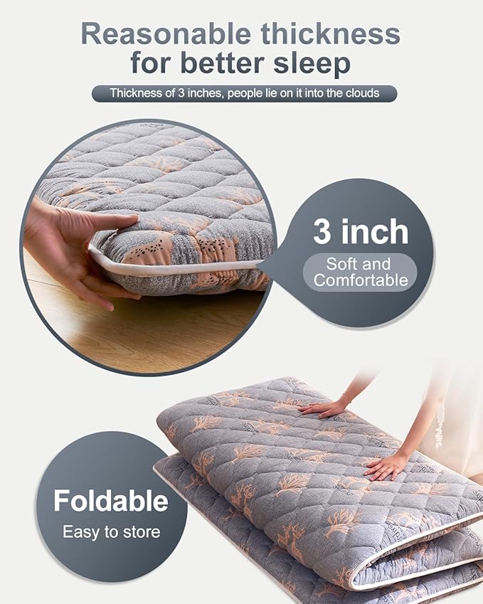 6th Generation Japanese Floor Futon Mattress - Extra-Thick 9-Layer Modern Futon with 100% High-Density Foam, Portable Floor Mattress Sleeping Pad for Adults, Guest Room, Dormitory, Twin Size(39"X80")