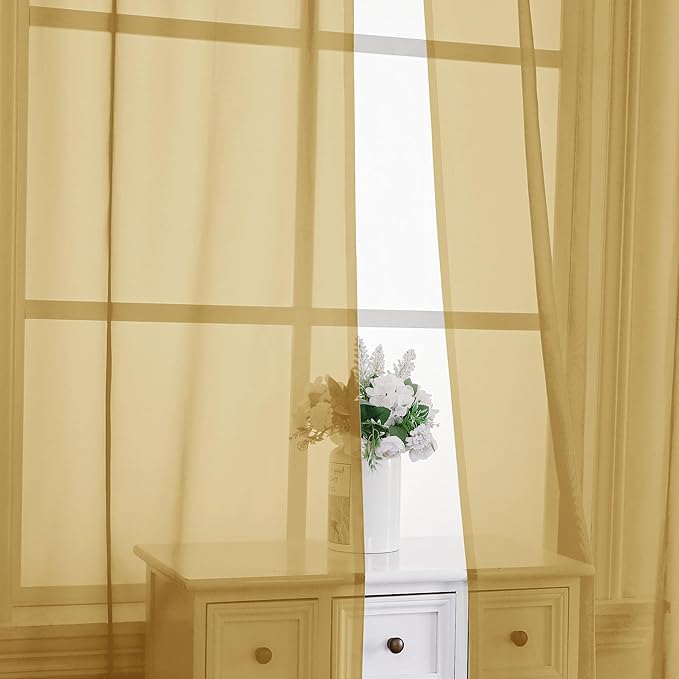 Chyhomenyc Gold Sheer Curtains 96 Inches Long 2 Panels, Light Filtering Gold - Image 6
