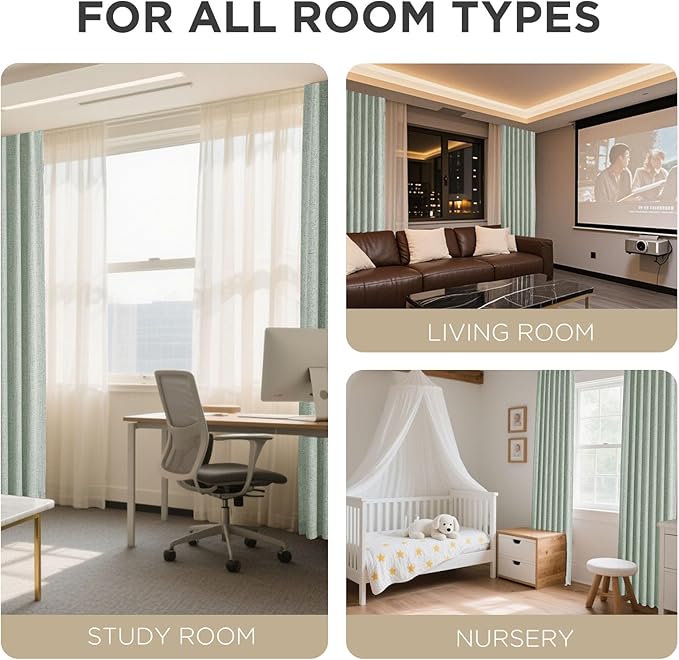 Joydeco 100% Blackout Curtains for Bedroom - Natural Linen Curtains 42" W x 108" L Long, Thermal Insulated 2 Panels Light Blocking Drapes, Rod Pocket & Back Tabs, Darkening Privacy for Living Room