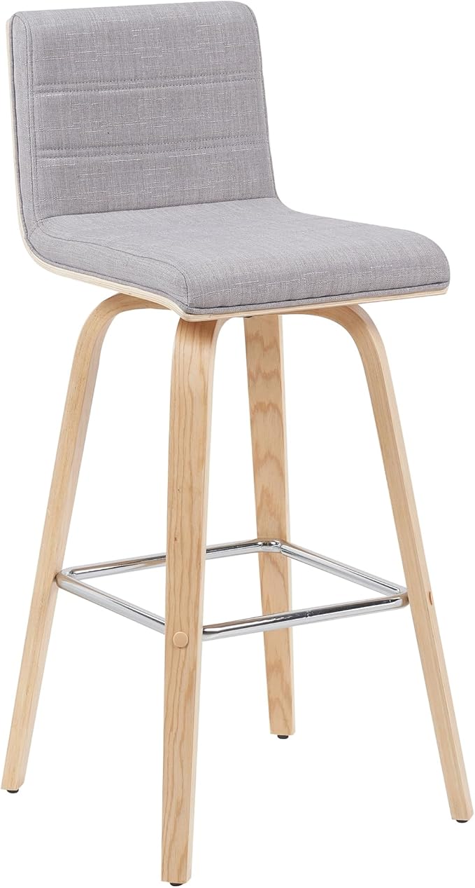 Vienna Modern Swivel Bar Height Stool with Grey Upholstered Seat and Patterned Oak Wood Frame Set of 4