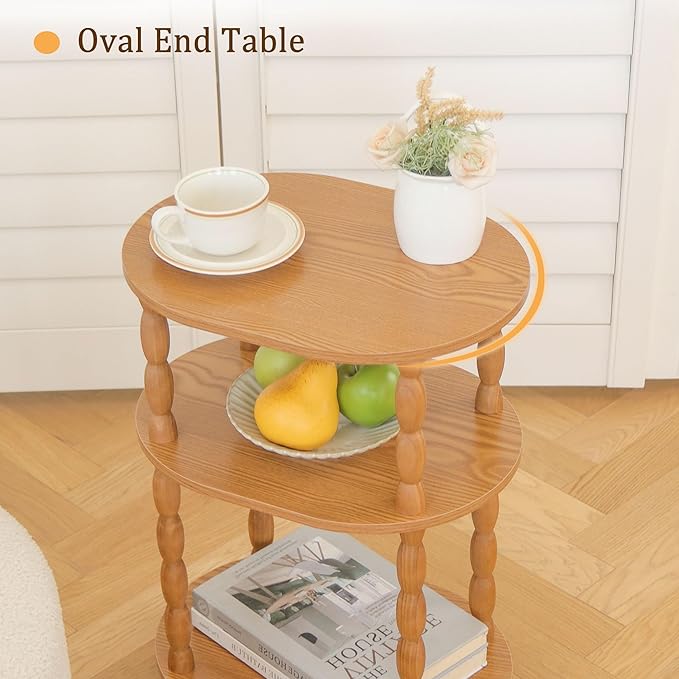 MaxSmeo End Table, Small Side Table for Small Spaces, Modern Oval Night Stand Accent Table for Living Room, Bedroom, Brown