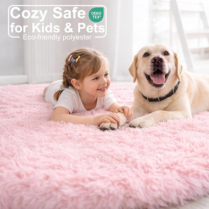 Pink Round Area Rugs 6Ft for Bedroom Living Room, Big Fluffy Shag Circle Rug - Image 2