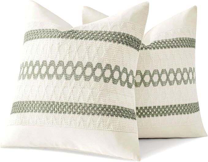 MIULEE Set of 2 Sage Green Boho Decorative Pillow Covers 24x24 Inch Farmhouse - Image 11