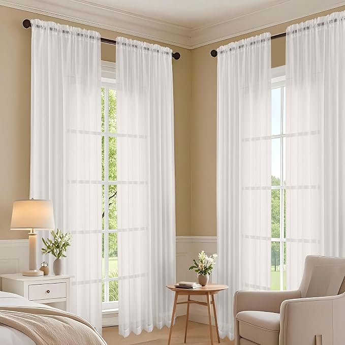 OVZME Ivory Sheer Curtains 108 Inches Long 2 Panels Set, Extra Wide Solid - Image 7