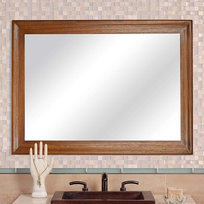 CULER Rustic Wood Wall Mirror for Bathroom,Rectangle Large 30 x 40 inch Hanging Mirrors with Wooden Frame for Living Room,Bedroom,Entryway(Walnut Brown)