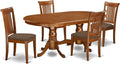 East West Furniture PLPO5-SBR-C 5 Piece Kitchen Table Set for 4 Includes an Oval Dining Room Table with Butterfly Leaf and 4 Linen Fabric Upholstered Chairs, 42x78 Inch, Saddle Brown