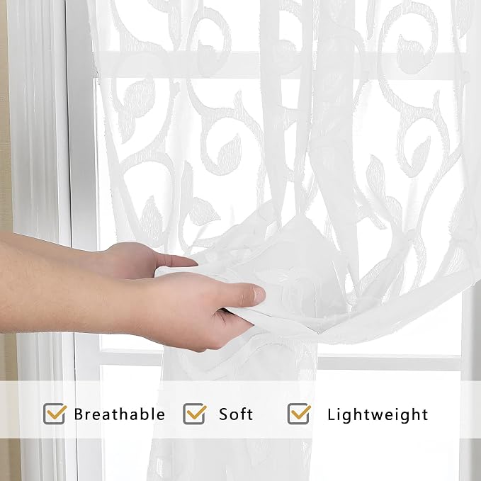 OWENIE Furman Sheer White Curtains 90 inches Long - Image 5