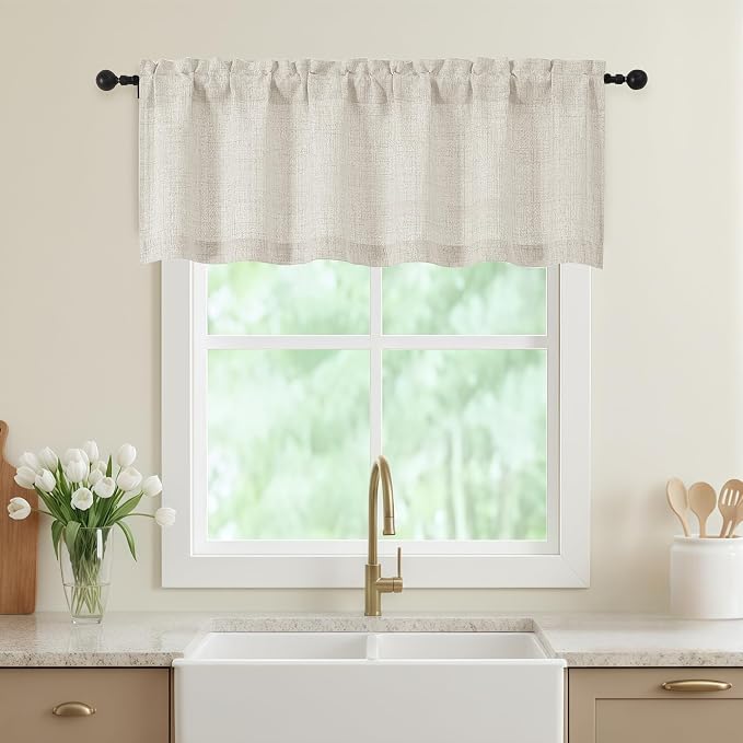 Natural Valances for Windows, Light Filtering Faux Linen Textured Small Short by WelvetBLK