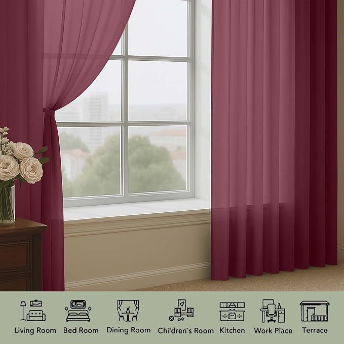 OWENIE Sheer Curtains 2 Panels Set - Image 4