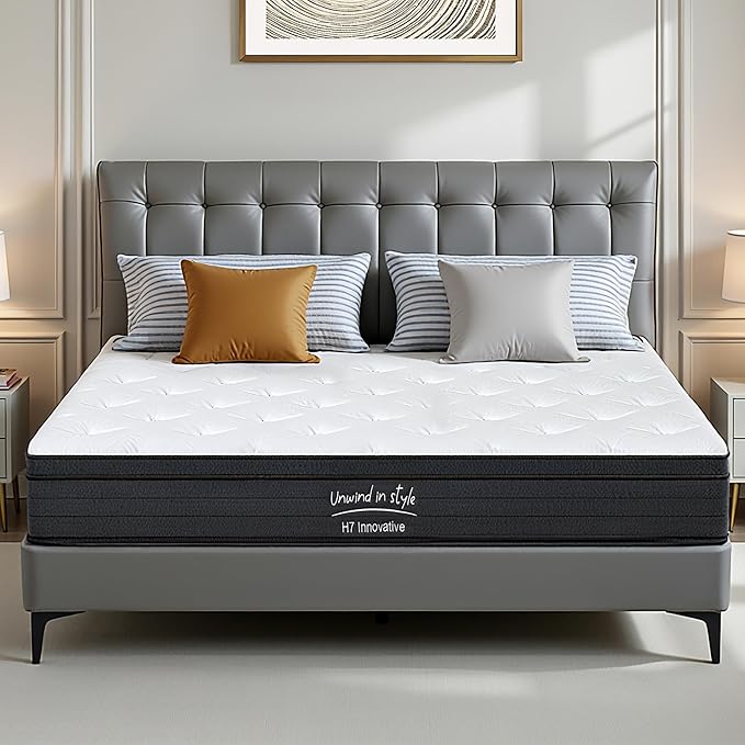 Queen Size Mattress, 12 Inch 5-Zone Pocket Spring Hybrid Mattress with Gel Memory Foam for Pressure Relief & Peaceful Sleep, Medium Firm, Mattress in a Box