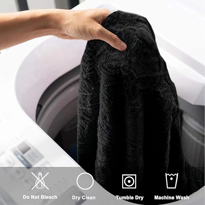 BCU 6FT Bean Bag Chair for Adults and Kids Without Filler Giant Stuffed Animal Storage Cover Soft Faux Fur Floor Chair Cover Patterns Embroidered for Bedroom Living Room, Black