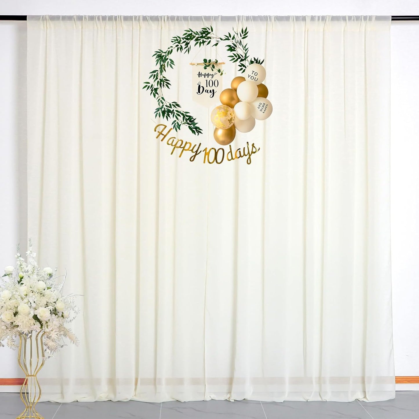 DUOBAO Ivory Chiffon Curtains Baby Shower Background 2 Panels 58"x96"Collapsible Bright Curtain 5ft x 8ft for Weddings Drapes Living Room Voile Window Photography