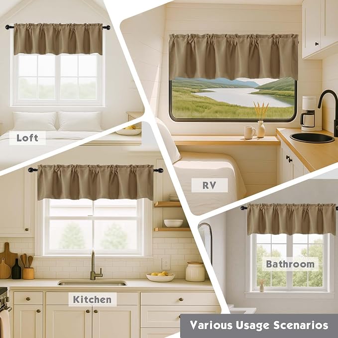 Chyhomenyc Taupe Valances for Window, Room Darkening Short Curtains for Kitchen - Image 7