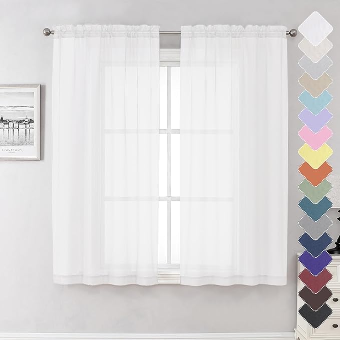 Lecloud White Sheer Curtains 63 Inch Length 2 Panels, Elegant Voile Drapes by Lecloud