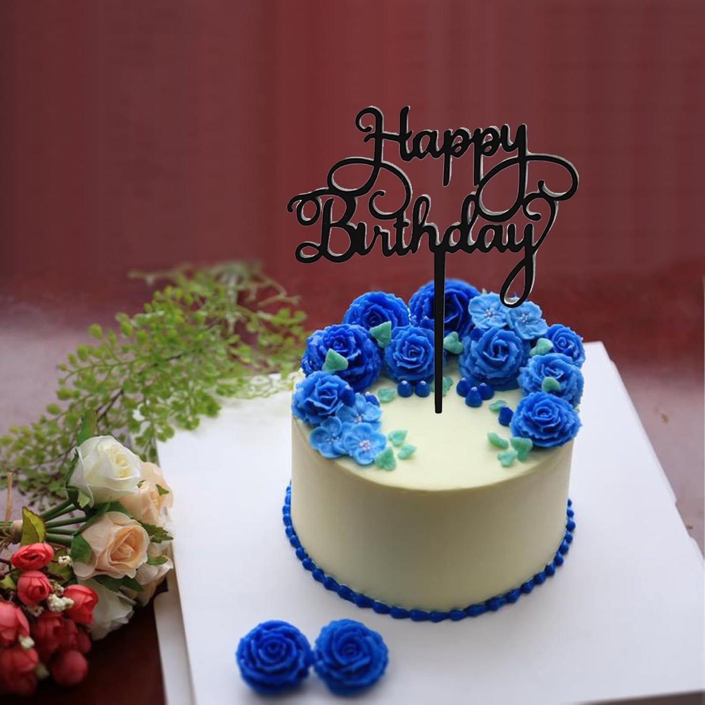 12 Pack Multi Styles Birthday Cake Topper Set, Acrylic Cake Bunting Decor Birthday Cake Picks Party Decorations Supplies(Black)