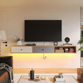 Modern Floating TV Stand with Doors, 70 Inch Wall Mounted TV Console,Floating Media Console Cabinet Under TV Shelf for Living Room Bedroom,Natural
