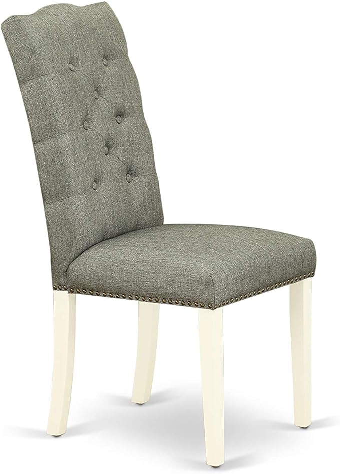 East West Furniture X097EL207-7 7 Piece Dining Room Table Set Consist of a Rectangle Kitchen Table with X-Legs and 6 Gray Linen Fabric Parson Dining Chairs, 40x72 Inch, Multi-Color