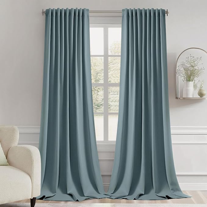 MIULEE Greyish Blue Back Tab Blackout Curtains 108 Inch Long 2 Panels Set by MIULEE