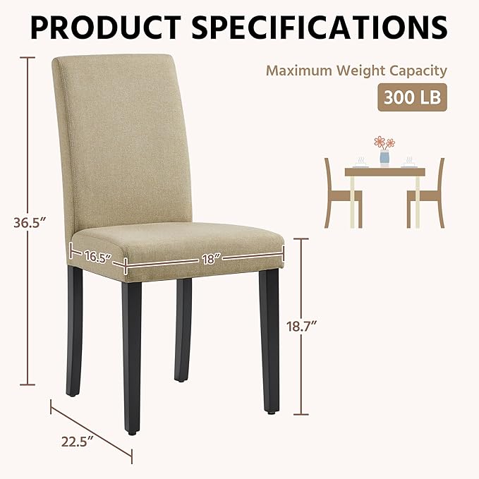 Yaheetech Dining Chairs Set of 6 Fabric Upholstered Parson Kitchen Chairs with Padded Seat and Solid Wood Legs for Dining Room/Restaurant, Khaki