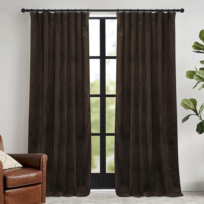 RYB HOME Brown Velvet Curtains 63 inches by RYBHOME