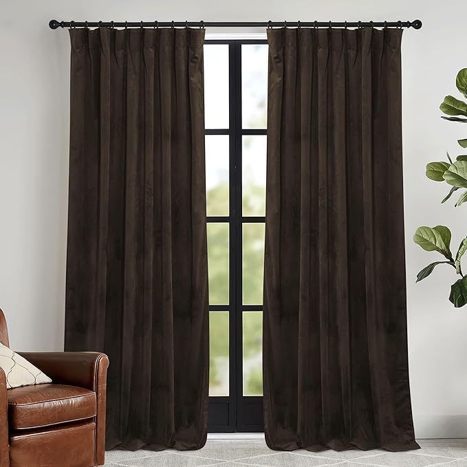 RYB HOME Brown Blackout Curtains 90 inches Long Velvet, Room Darkening Thermal - Image 2