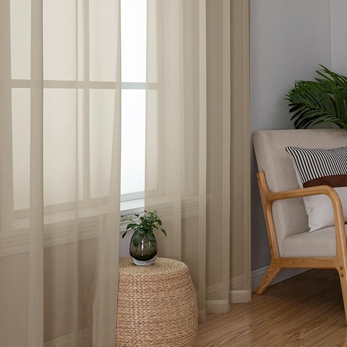 Aiyufeng Taupe Sheer Curtains 63 Inches Long 2 Panels Set, Semi Transparent - Image 5
