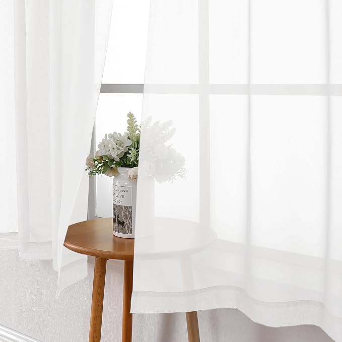 Lecloud Sheer White Curtains 45 Inch Length 2 Panels, Airy Voile Short Curtains - Image 6
