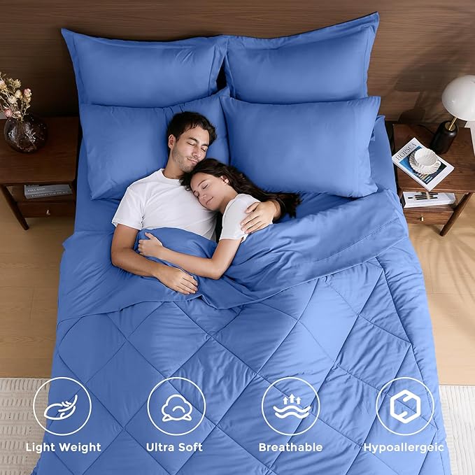 HEVUMYI Royal Blue King Comforter Set - 7-Piece All Season Bed in a Bag King, Ultra Soft Bedding Set with Comforter, Flat Sheet, Fitted Sheet, Pillowcases, Pillow Shams