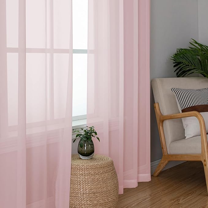 Aiyufeng Blush Pink Sheer Curtains 72 Inch Length 2 Panels Set, Light Filtering - Image 5