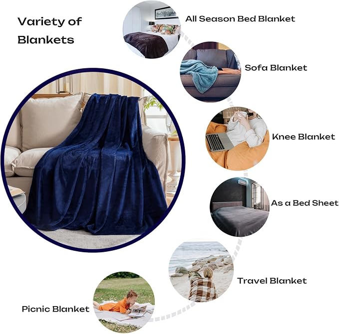 JIAHANNHA Navy Blue Throw Blanket Twin Size 60 by 80 Inches Flannel Fleece - Image 3