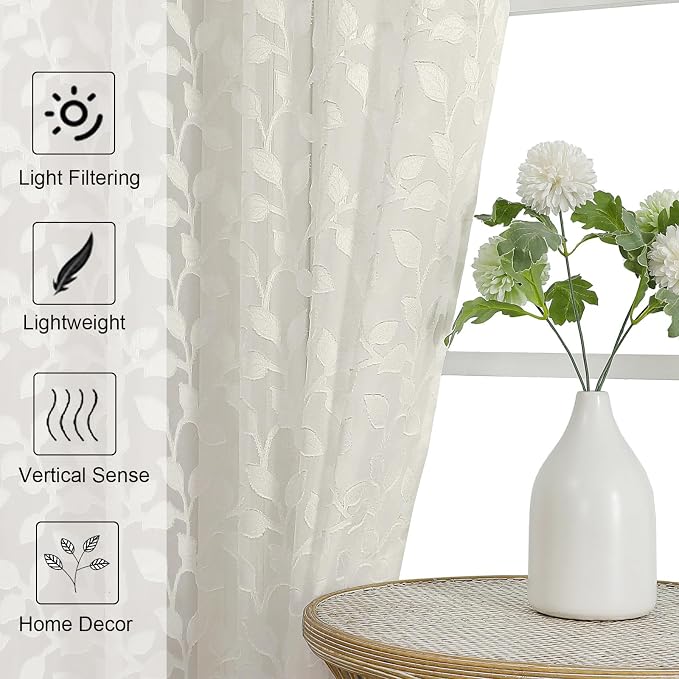 Chyhomenyc Ivory Sheer Curtains 54 Inch Length - Image 3