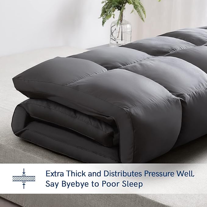 ELEMUSE Twin Grey Mattress Topper for Back Pain, Extra Thick Mattress Pad Cover, Plush Soft Pillowtop with Elastic Deep Pocket, Overfilled Down Alternative Filling