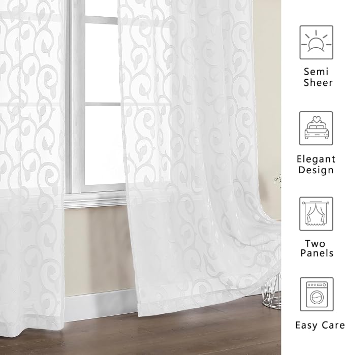OWENIE Furman White Sheer Curtains 54 Inch Length 2 Panels Set - Image 4