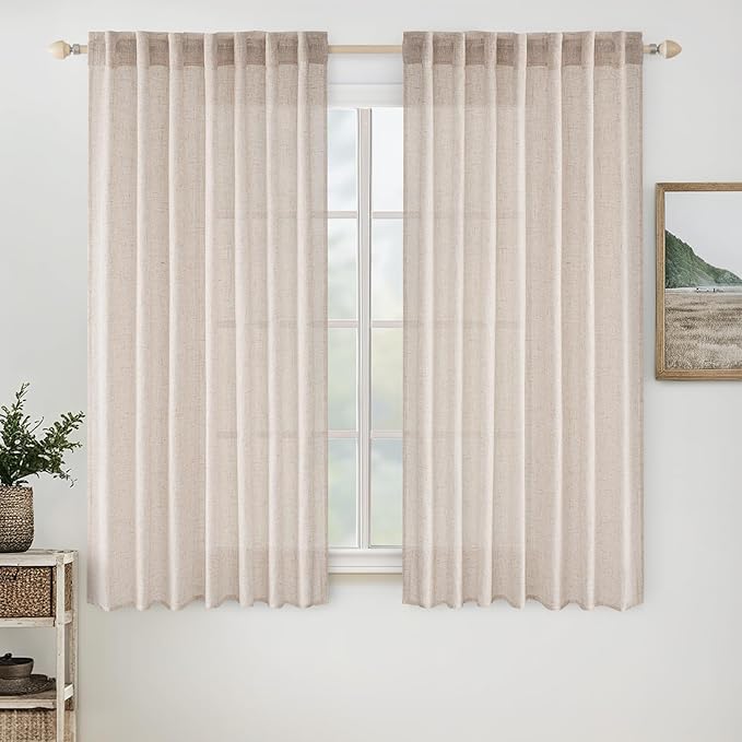 MIULEE Natural White Linen Curtains 54 Inch Length 2 Panels by MIULEE