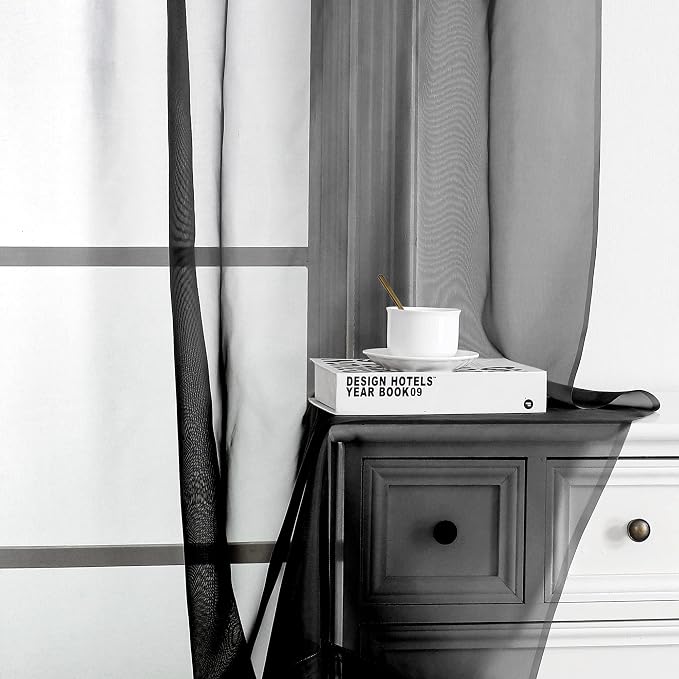 OWENIE Black Sheer Curtains, Sheer Curtains 84 inch Length 2 Panels Set - Image 2