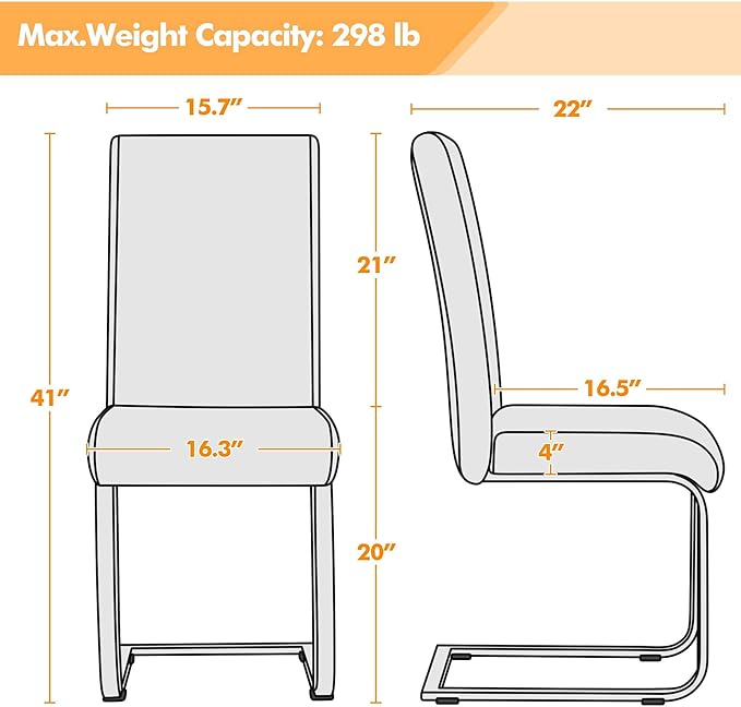 Yaheetech Dining Chairs Set of 4 Modern Faux Leather Upholstered Dining Room Chairs with High Back and Metal Chrome Legs for Kitchen/Living Room/Restaurant, Light Brown