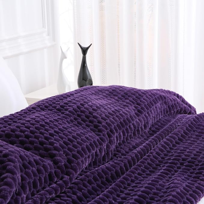 Puncuntex Deep Purple Throw Blanket 108"×90" inches Fuzzy 3D Jacquard - Image 3